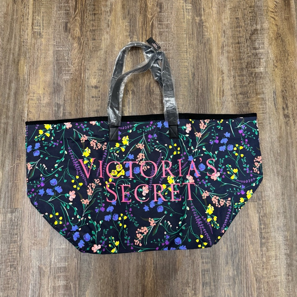 Victoria's Secret Black Tote with Floral‎ Design - Picture 7 of 15